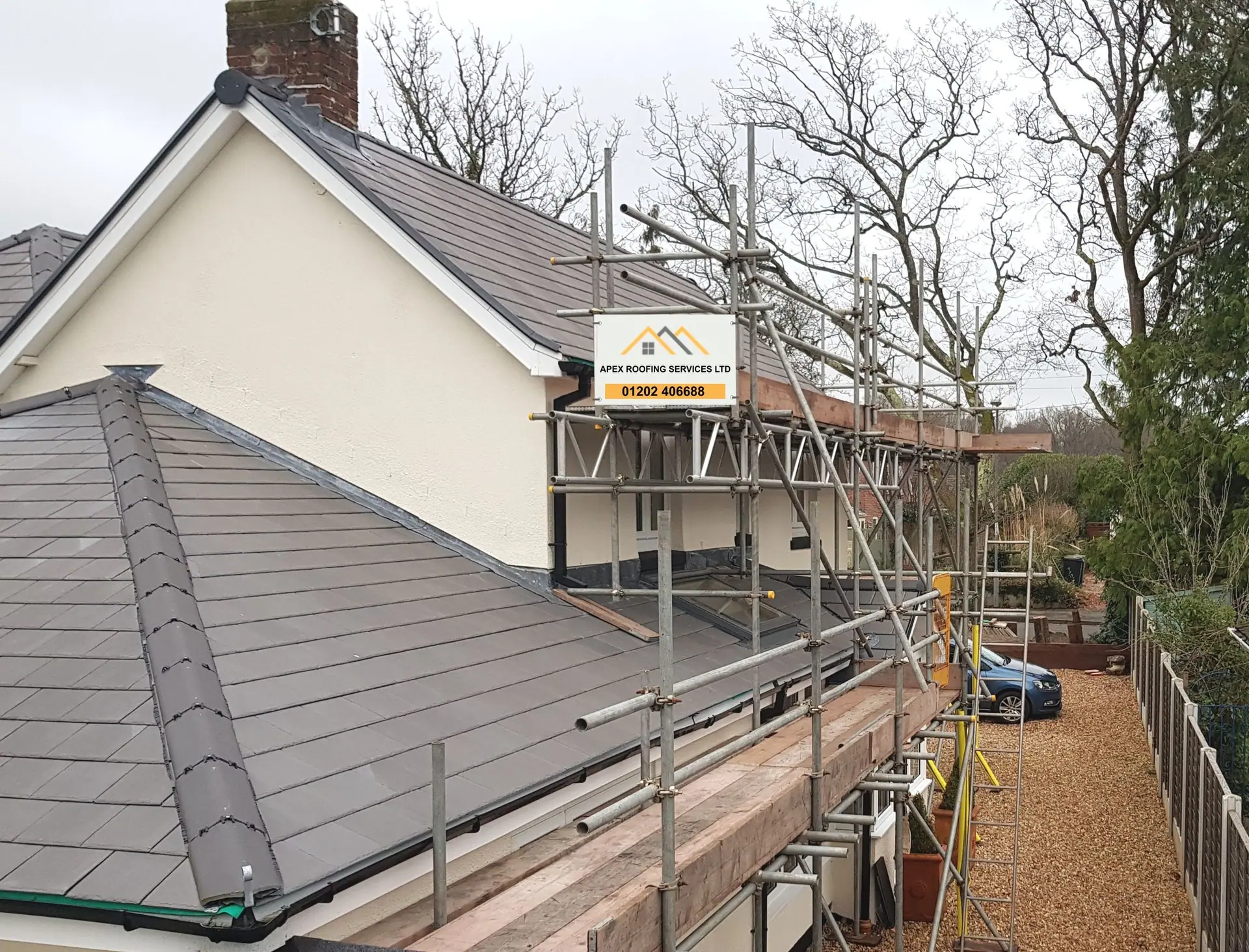 Slate and tile re-roofing project completed by Apex Roofing Services Ltd in Bournemouth